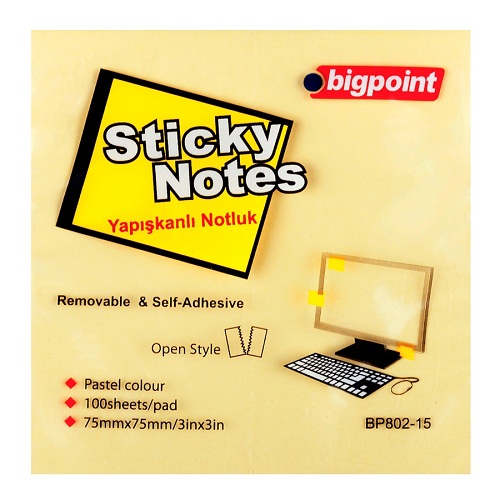 Bigpoint Yapışkanlı Not Kağıdı 75x75 mm Sarı