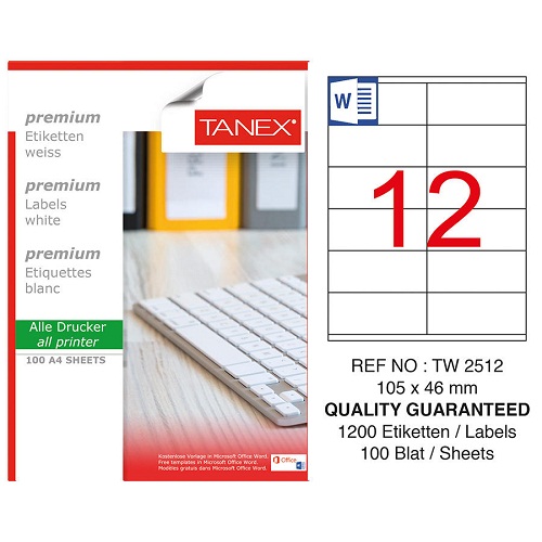 Tanex 105x46 Mm Laser Etiket 100 Ad.